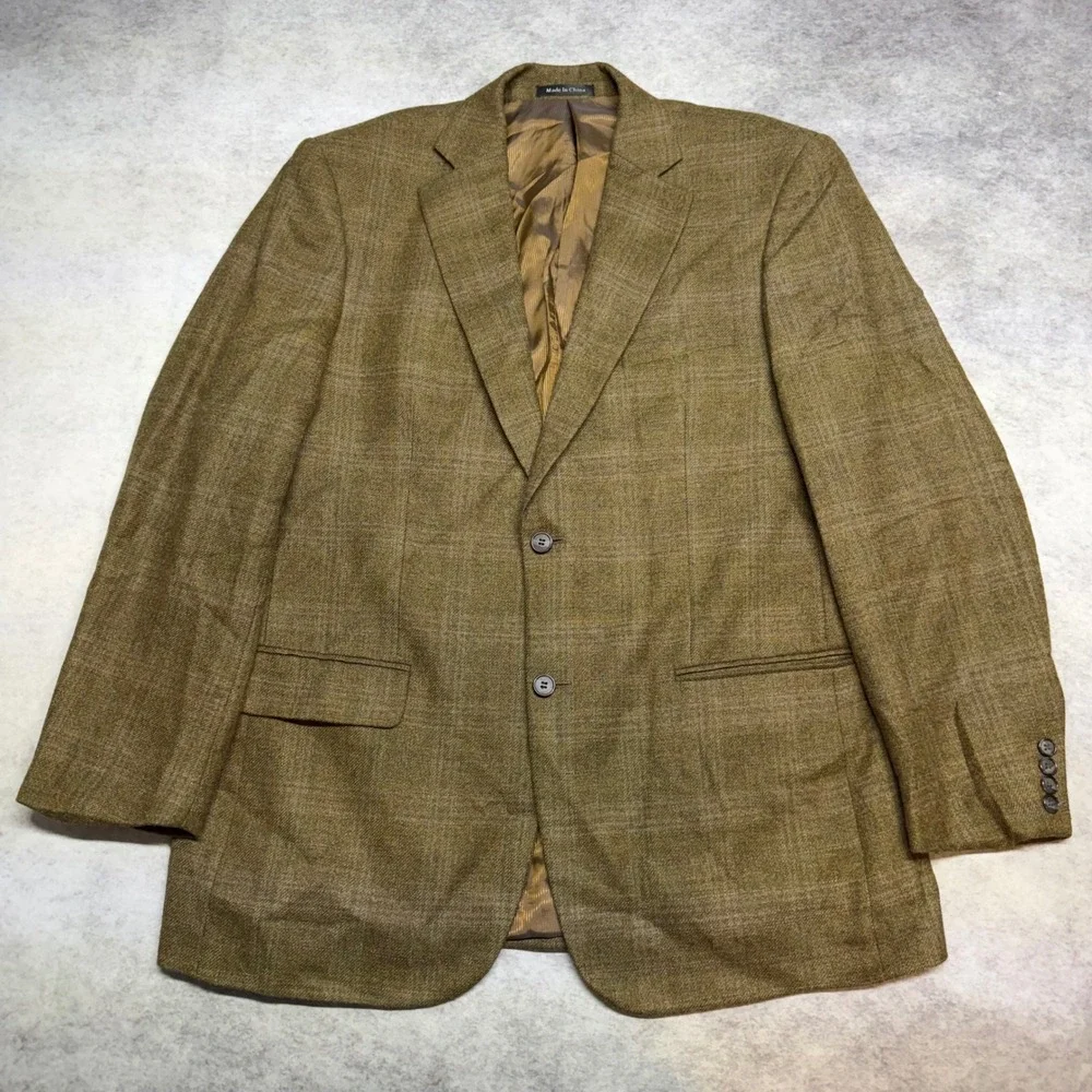 Pendleton Classic Mens 46R Brown Plaid Two Button Tweed Alpaca Wool Blend Blazer